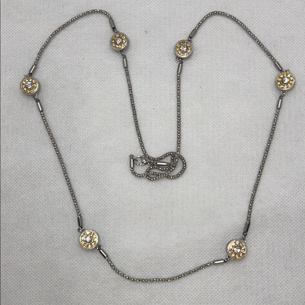NWOT DSMK Hypoallergenic Stainless Steel Gold Plate Rhinestone Accent Necklace
